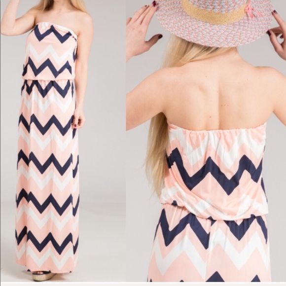 Pink and Navy Chevron Maxi Dress - Picture 2 of 3